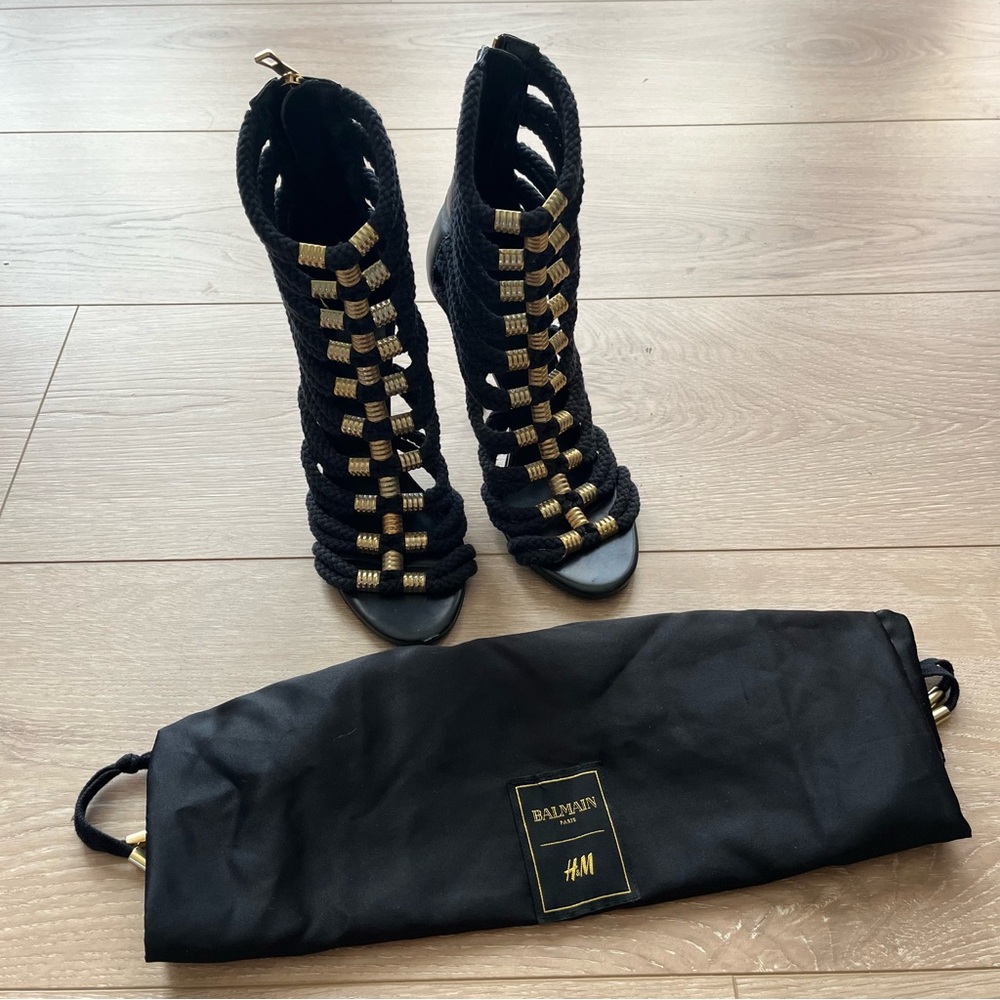 Balmain x H&M Black and Gold Strappy Heels